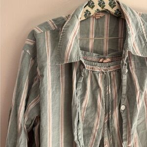 Eberjey Green and Pink Striped Pajama Top